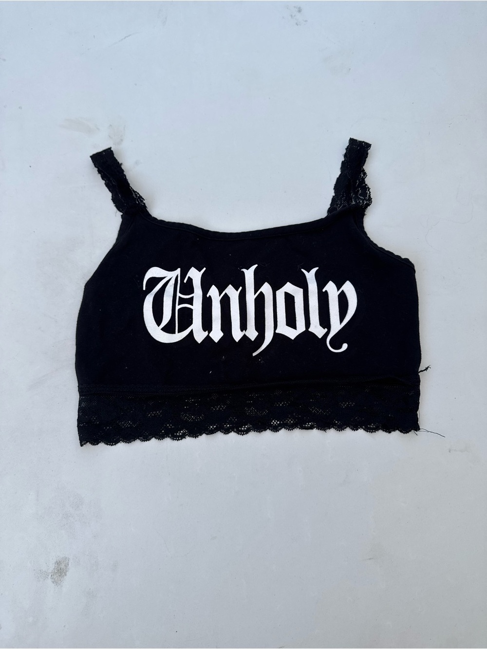 Blackcraft Unholy Black Lace Trim Bralette Bra Wireless Stretch Size S